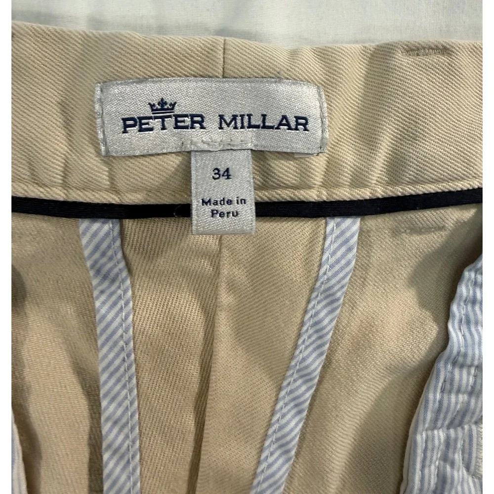 Peter Millar Men Khaki Pima Cotton Stretch Chino Pants 34 Straight Leg ME0B06